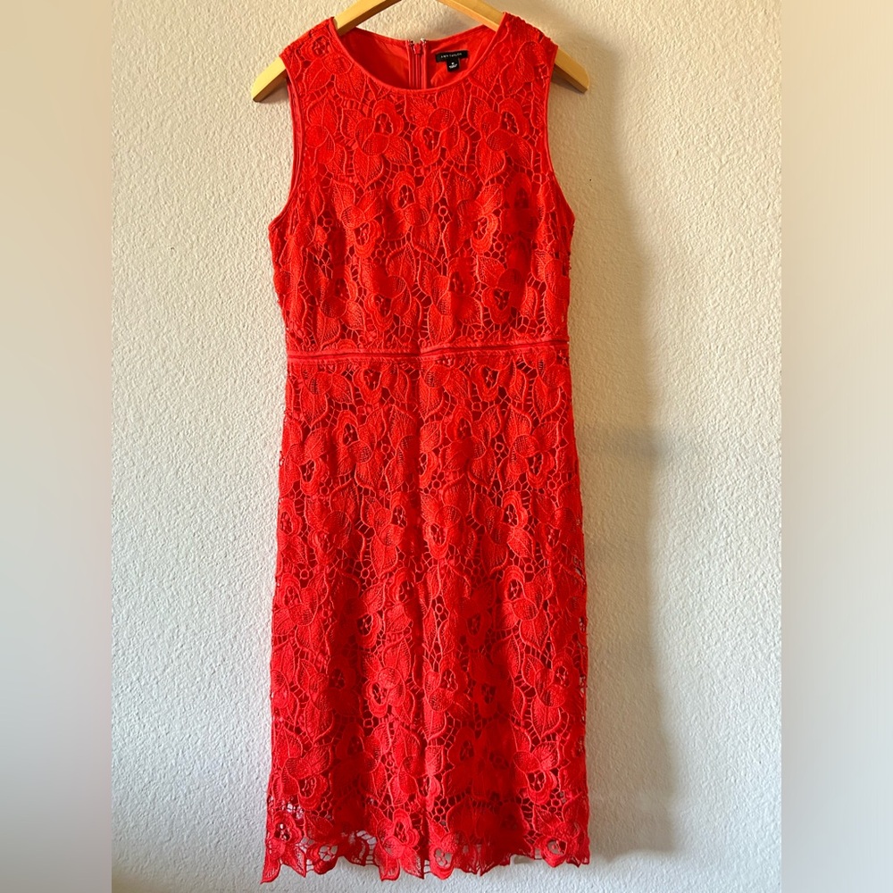 Ann Taylor Vibrant Red Lace Midi Dress - Picture 10 of 15